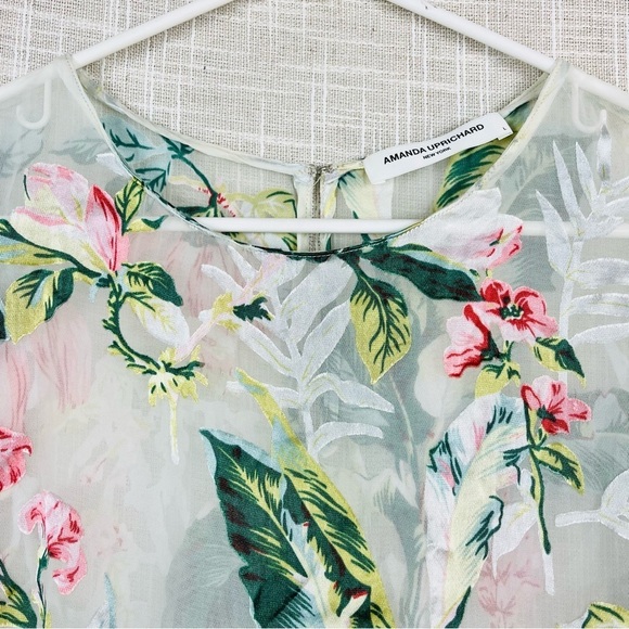 Amanda Uprichard Puff Sleeve Sheer Burnout Floral Organza Blouse Top - Picture 3 of 5